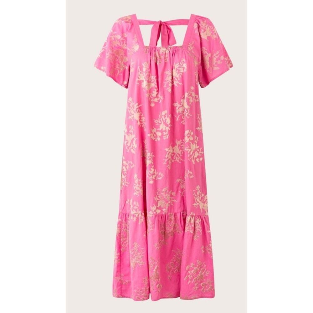MASAI NEIA TIE-BACK SHORT SLEEVE DRESS AZALEA PINK SIZE LARGE $233
